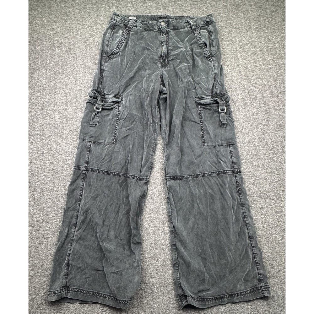 American Eagle Pants Womens Sz 12 Black Super High Rise Baggy Wide Leg Cargo